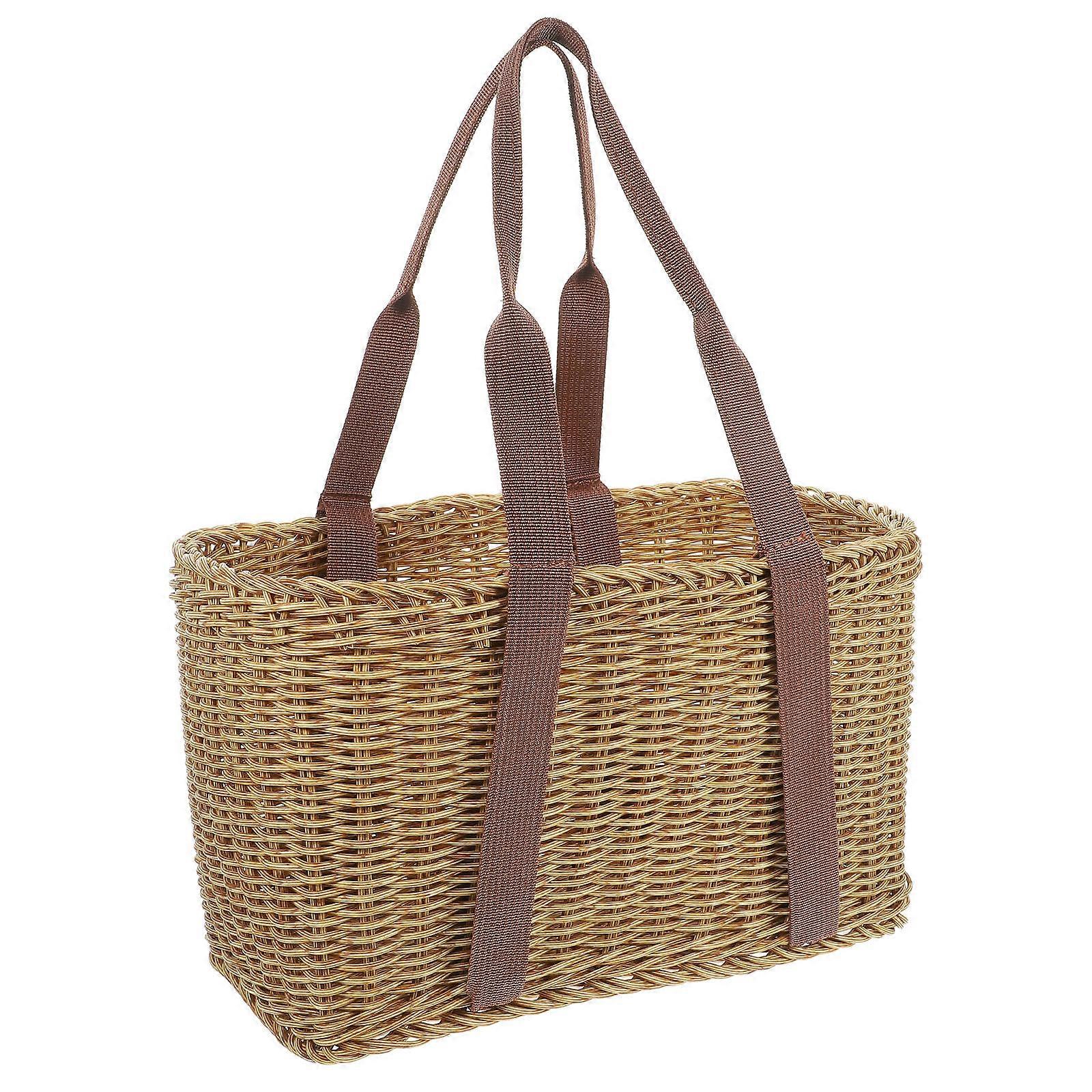 Handheld Basket Simulation Rattan Woven Outdoor Picnic Fruits Storage Assorted Color 35.00X20.0gota0X19.00CM 1Set