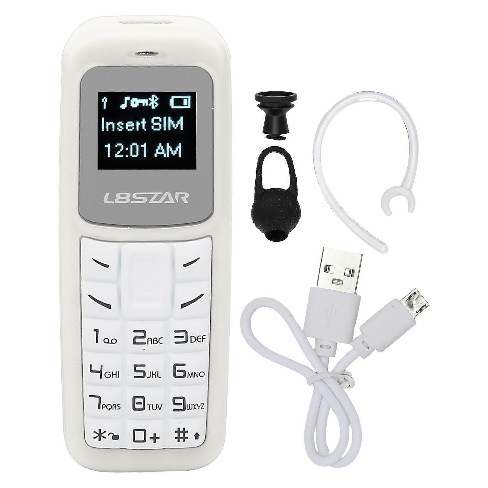 Mini Mobile Phone, Small Cell Phone, Bluetooth Headset, Dialer with Ear Hook, SIM Support, 0.66 inch, White