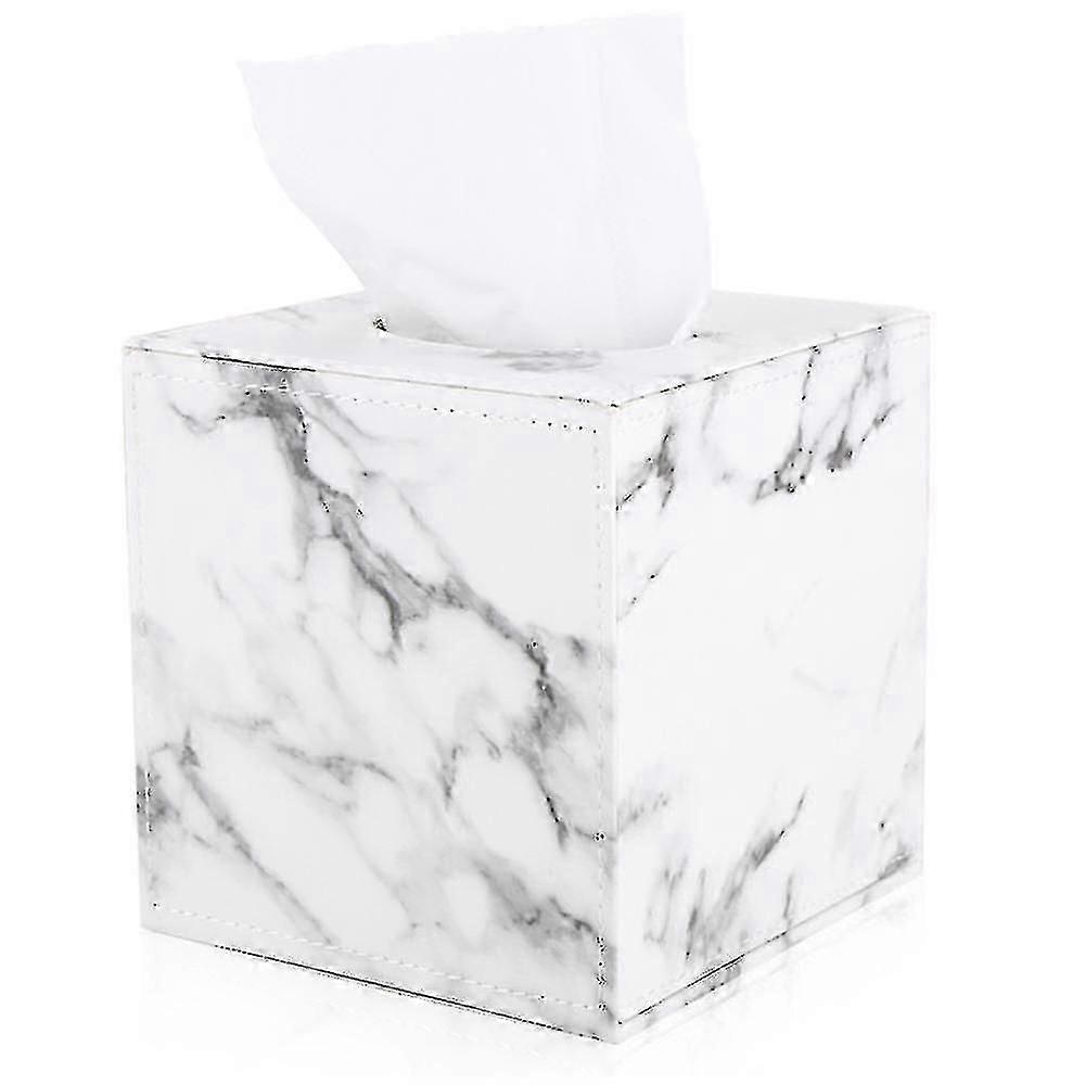 Marble Cube Square Tissue Box Leather
