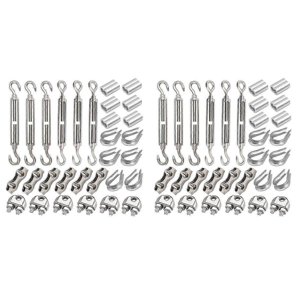 60 Turnbuckle M5 Wire Tensioner Set with Turnbuckle Wire Rope Clamp Thimbles Clamp for Tightening