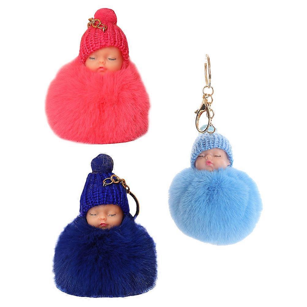 Soft Toy Keyring Cute Keychain Pendant Decoration For Everyday Use Round Shape Material 3Pcs