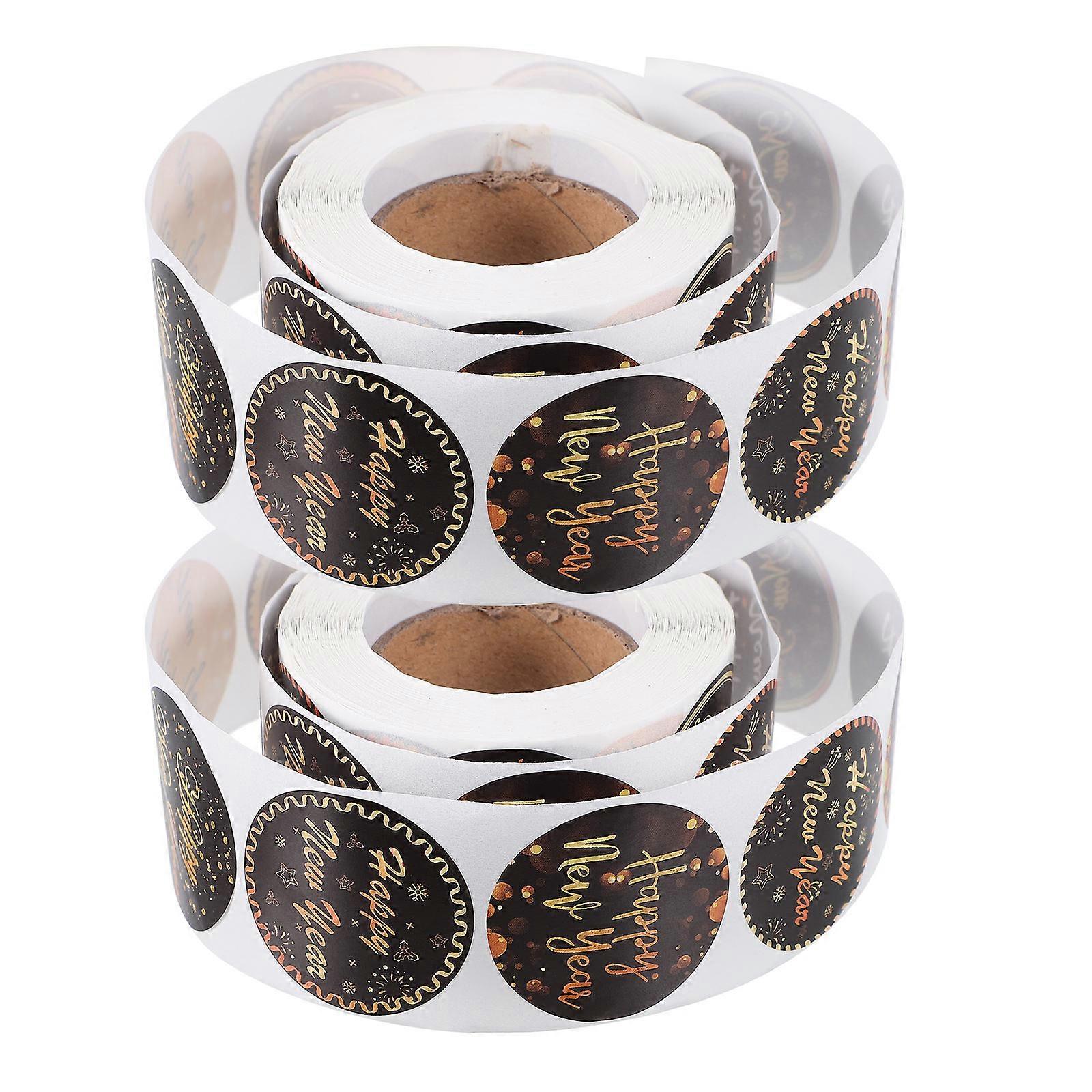 present Label Sticker Happy New Year Self Adhesive Sealing Stickers present Wrapping Assorted Color 3 80X3 80X0 10CM Sealing 2 Rolls