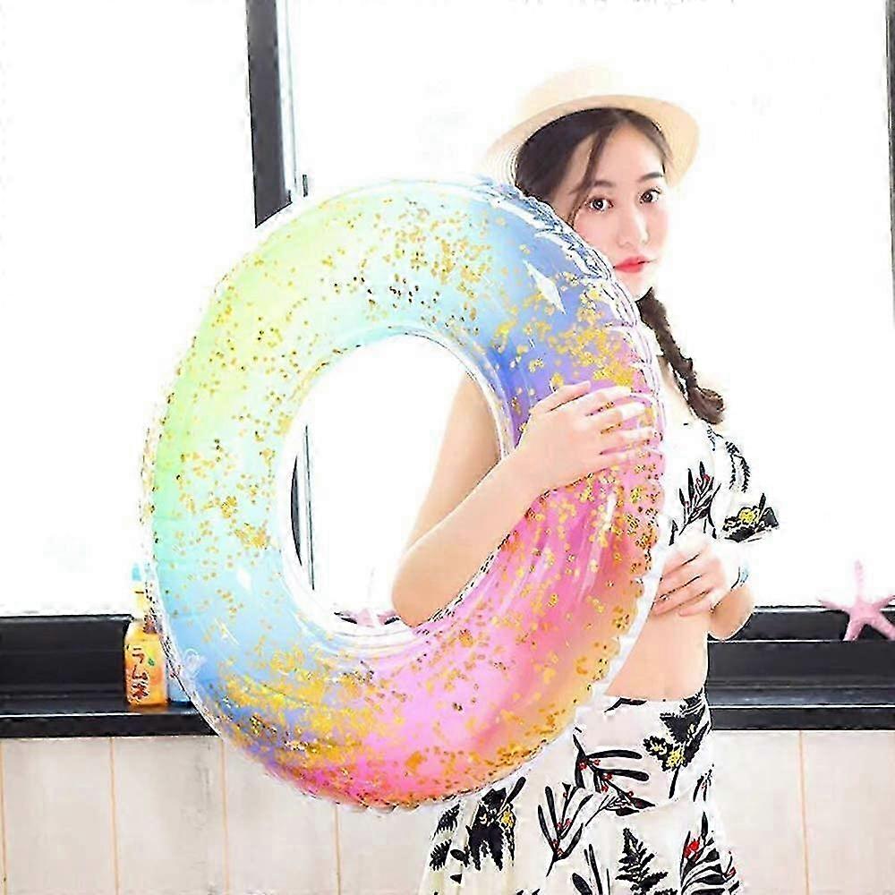 Durable Sequin Rainbow Inflatable Swim Ring for Adults and Kids