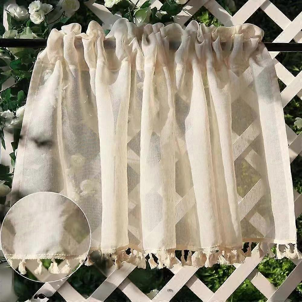Boho Beige Net Curta Vintage SemiTransparent Bistro Kitchen Short