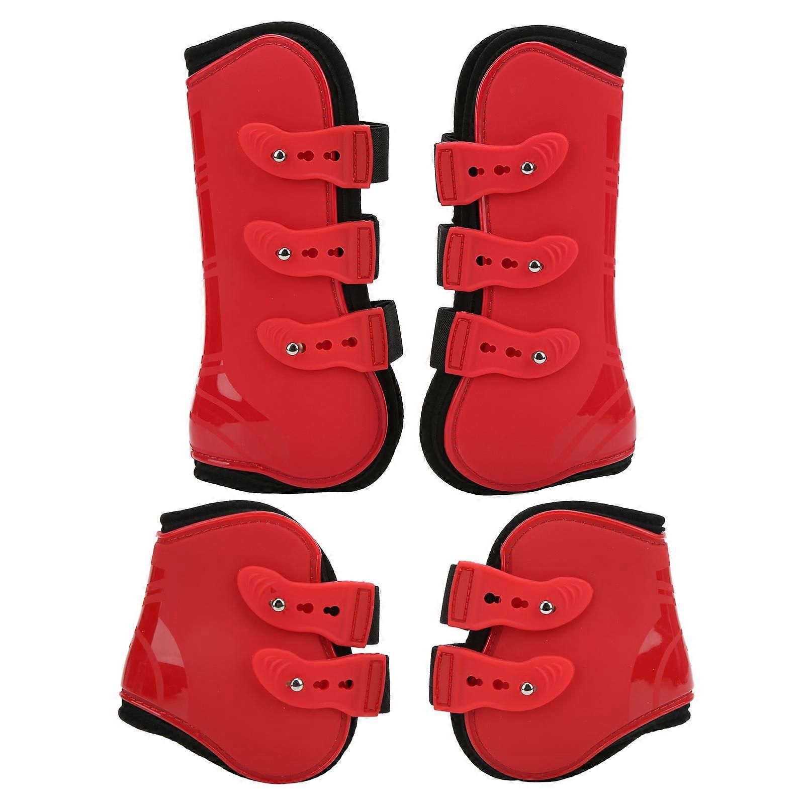 4pcs Horse Leg Guard PU Neoprene Front Hind Horse Tendon Jumping Boots for Equestrian EquipmentA Set of Red Front and Hind XL