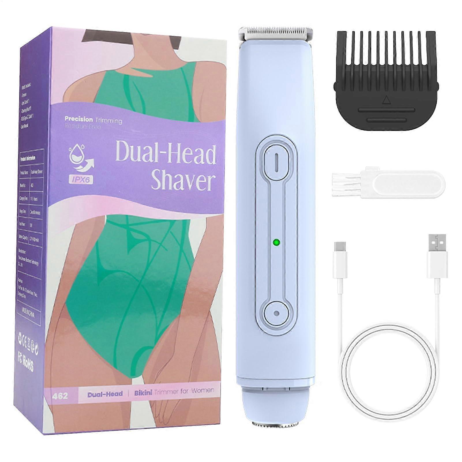Bikini Razor | Waterproof Portable Body Shaver with Dual Head for Home and Travel, Battery Operated, Blue