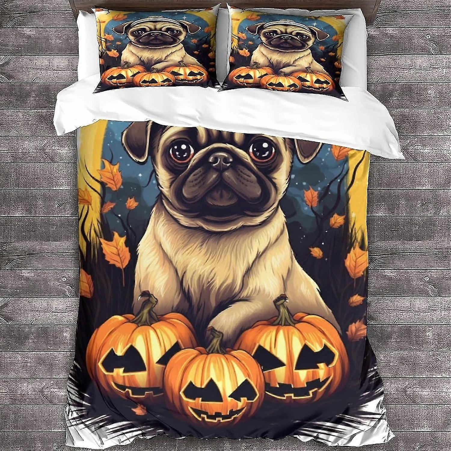 Conjunto de capa de edredom para cães impresso com padrão animal, capa de colcha de microfibra macia para Halloween para king size