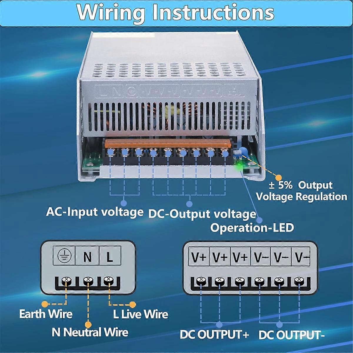 DC 60V 20A 1200W Power Supply 110V AC to DC 60V Converter 20A 1200W Switch Power Supply Transformer