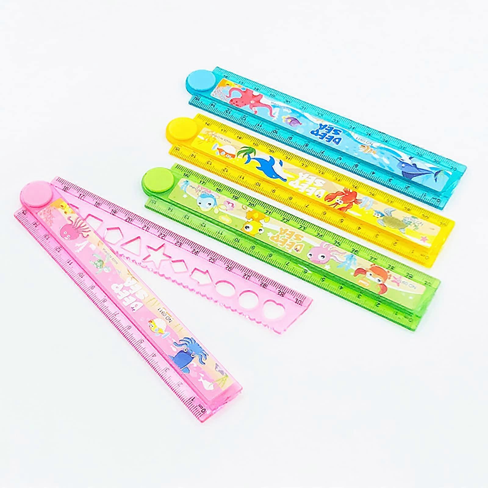 Folding Ruler 4-Piece Set, 30 cm Plastic, Transparent Geometric Ruler for Students, Schools, Offices, Households