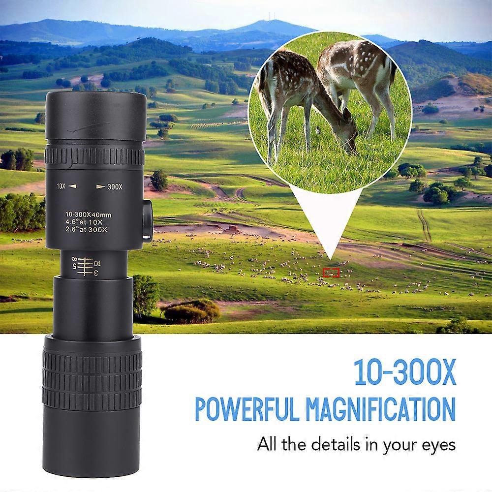 10-300X40mm BAK4 Prism Monocular Telescope Spotting Scope with Smartphone Holder and Tripod for Adults Bird Watching Camping Hiking
