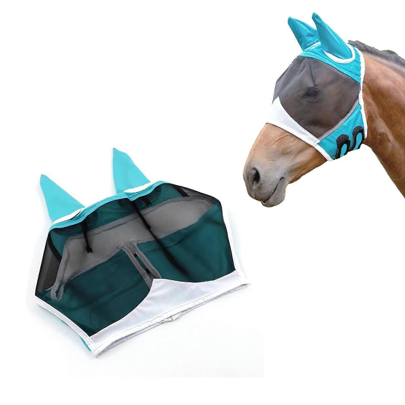 Horse Fly Mask with Ears Soft Lycra Horse Fly Mask Breathable UV Protection (Green) (S)