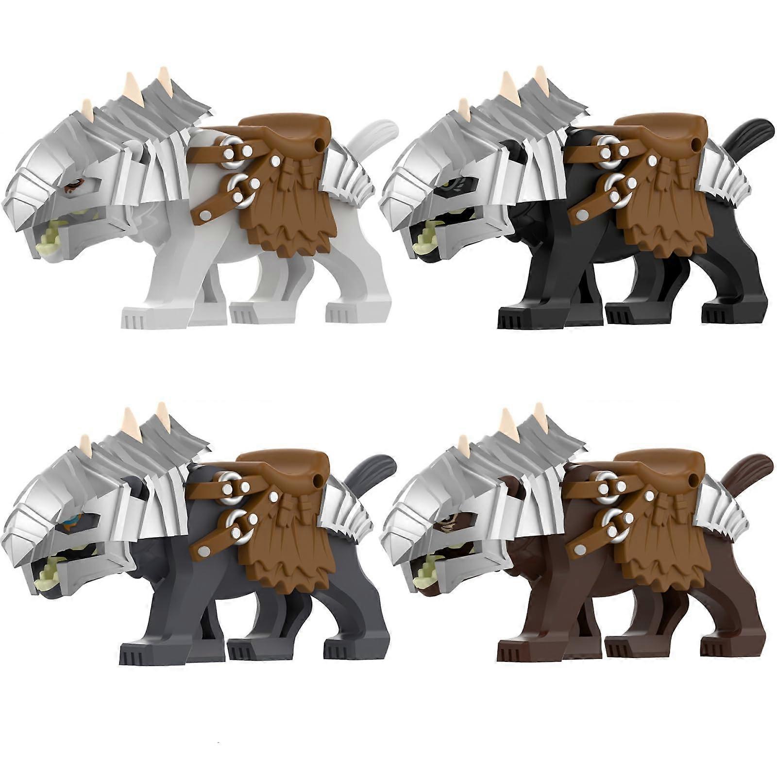 Lord of Rings MOC Wolf Building Blocks Kit, 4 Medieval Wolf Riding Models for Mini Figures