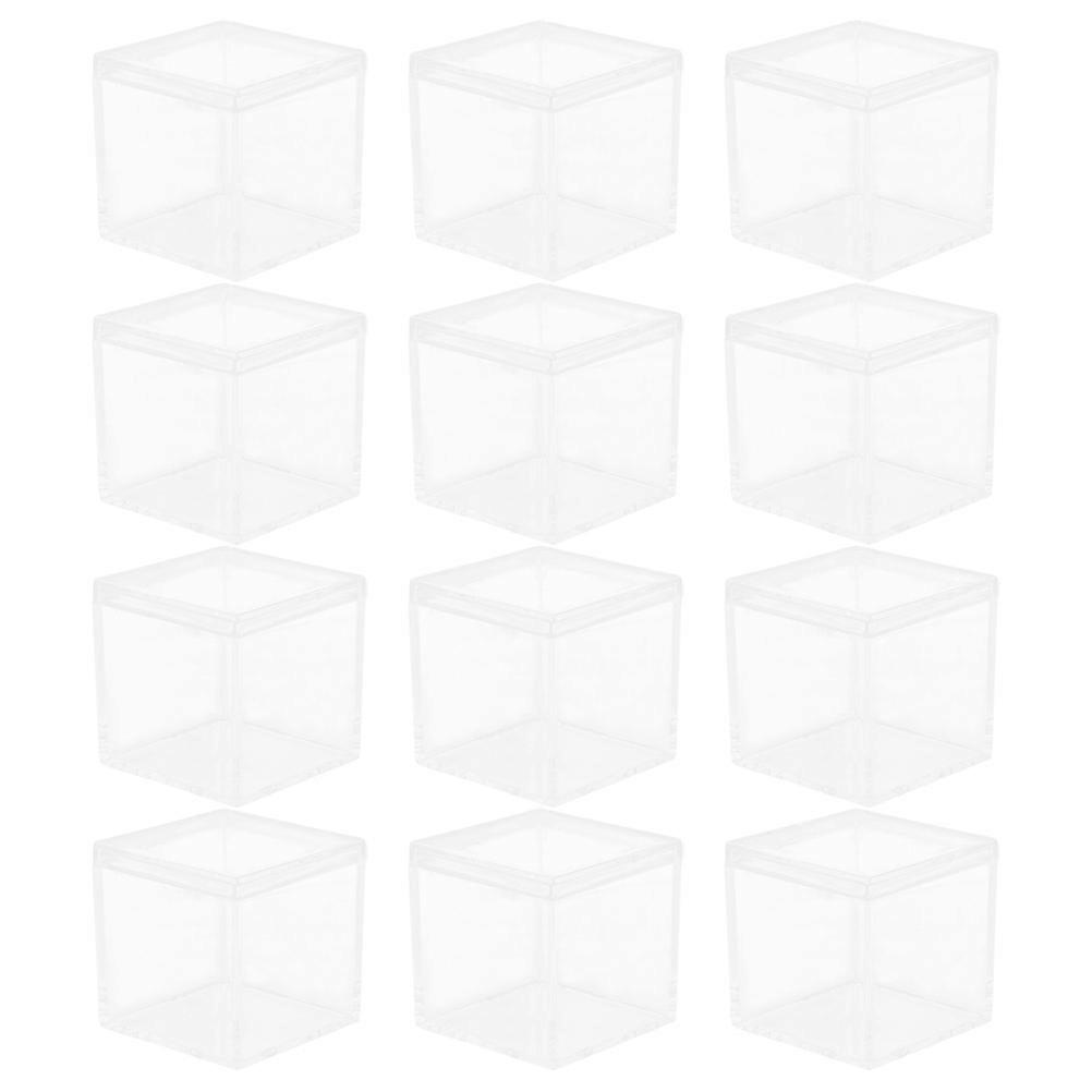 Clear Square Acrylic Candy Boxes 12pcs Set – Reusable Storage Containers with Lids for Crafts, Party Favors, Weddings & Birthdays – Durable Multi