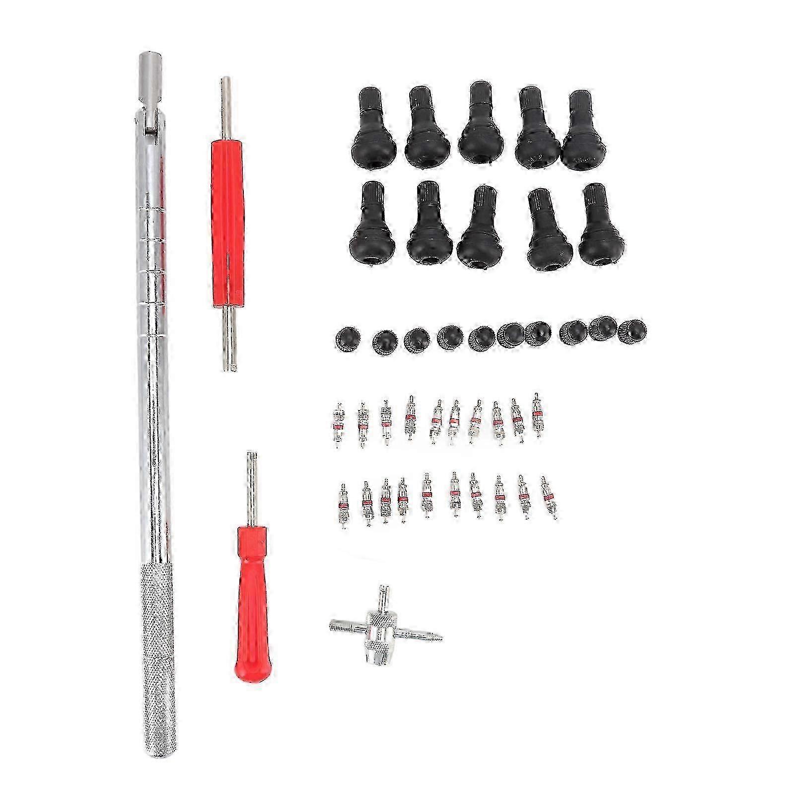 4-Way Tire Valve Stem Removal Tool Set with Single & Double Head - Valve Core Remover & Stem Caps for Motorcycle & Bike Maintenance