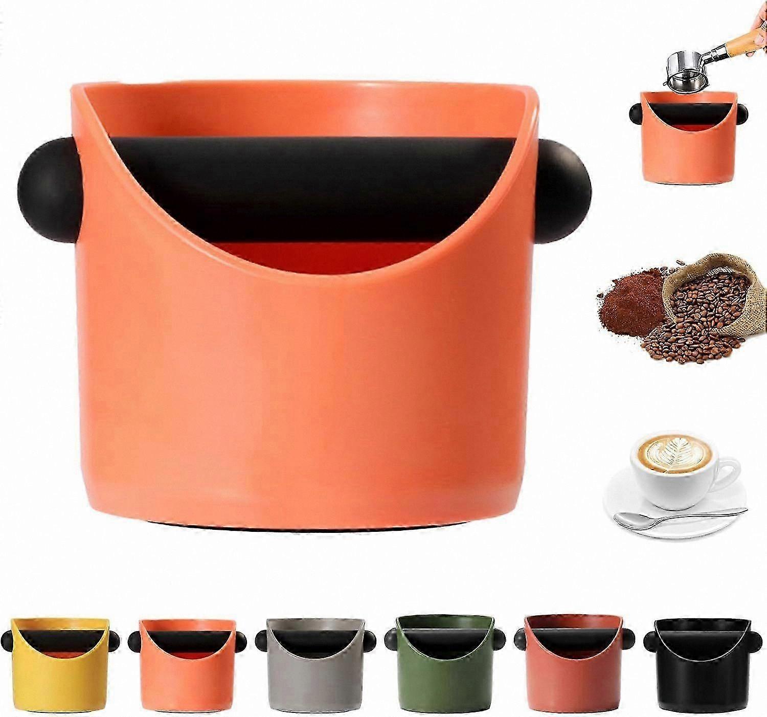 Compact Coffee Knock Box with Removable Shock-Absorbing Rod, Non-Slip Base for Barista Tools (Orange)