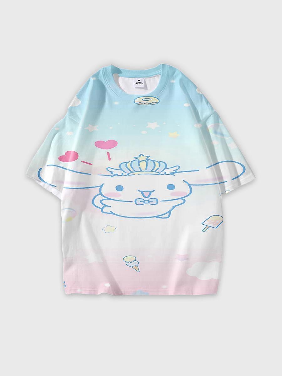 T-shirt girocollo Cartoon Pattern manica corta sciolta C2688