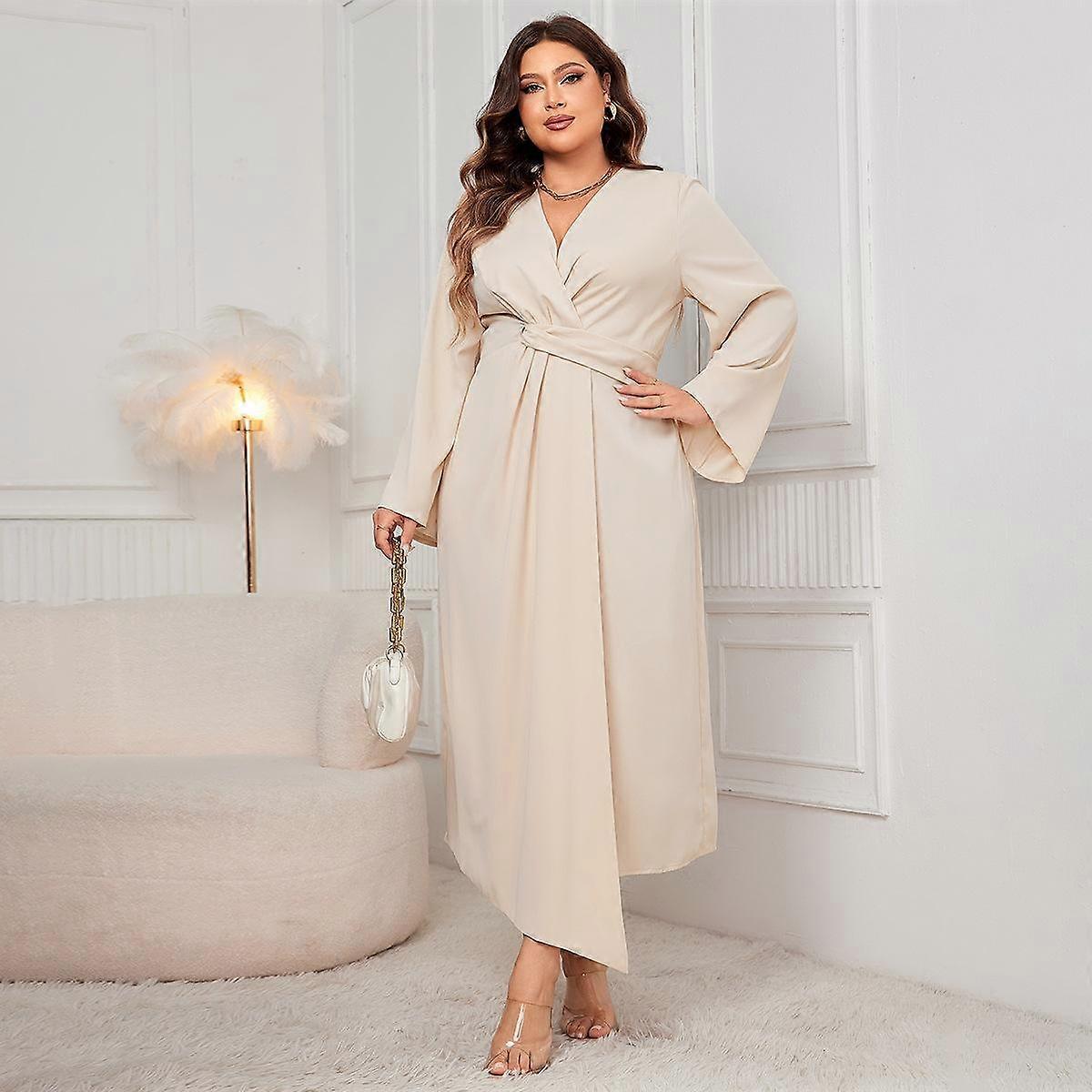 Spring and Autumn Women's Plus Size Long Sleeve Dress Temperament Waist Slim Irregular Long Dress