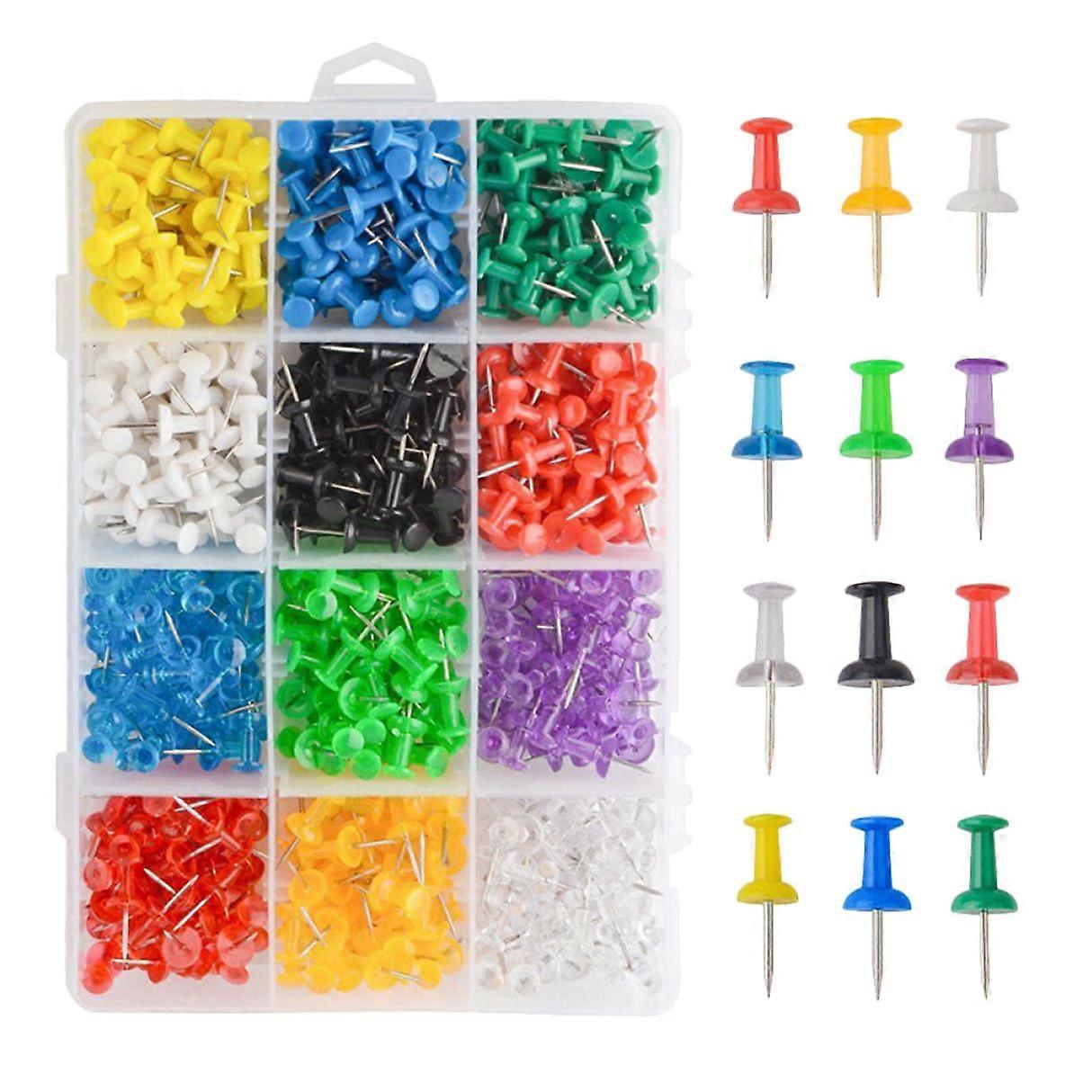 12 Colorful Push Pins for Marking, Thumb Tacks for Cork Boards, Cork Strips