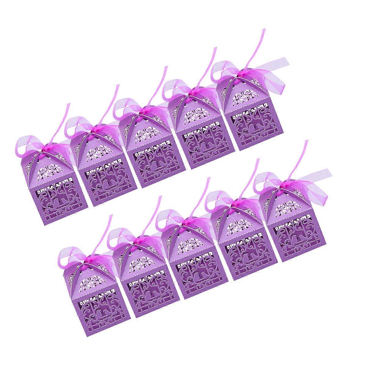 Purple Candy Storage Box Cake Border for Decor Use 30Pcs Hollow Up Candy Box
