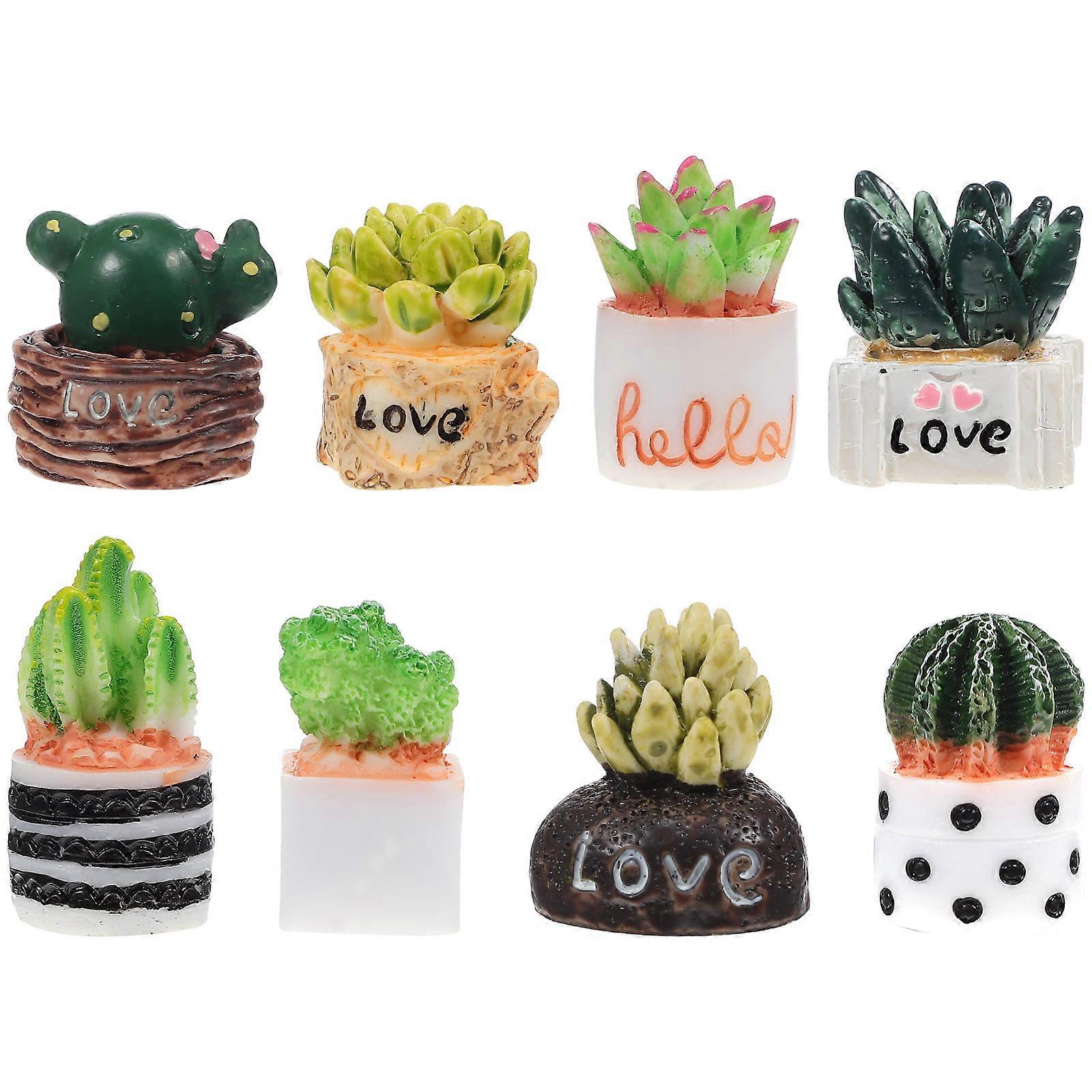 8Pcs Miniature Cactus Ornaments Resin Decorations Ideal For Dollhouse Garden Showcases Fireplace