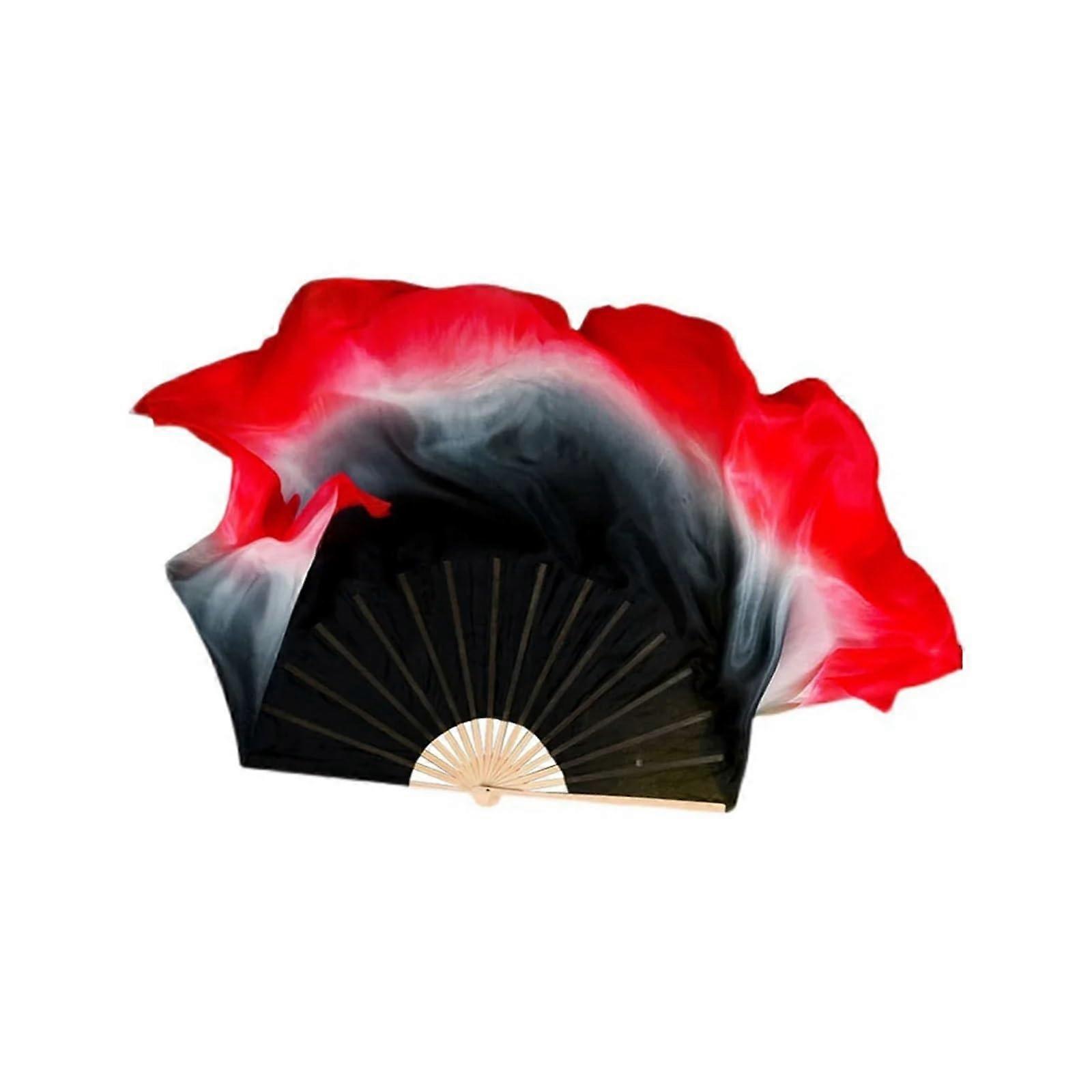 Yangge Fan with Gradient Black and Red, Double-Sided Bamboo Bone, Silk Veil, Performance Prop for Dance