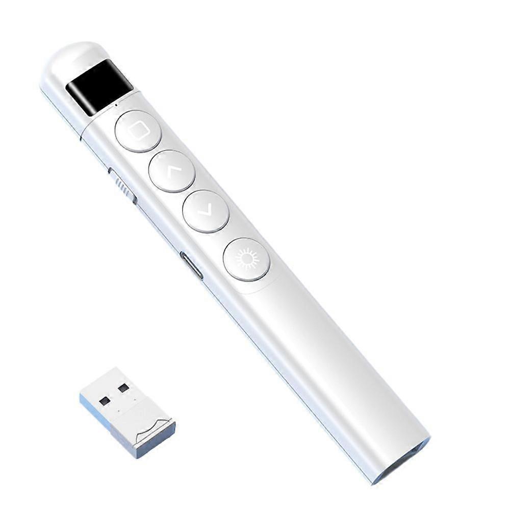 Wireless rechargeable USB presenter PowerPoint slideshow laser presentation remote control indicator white.