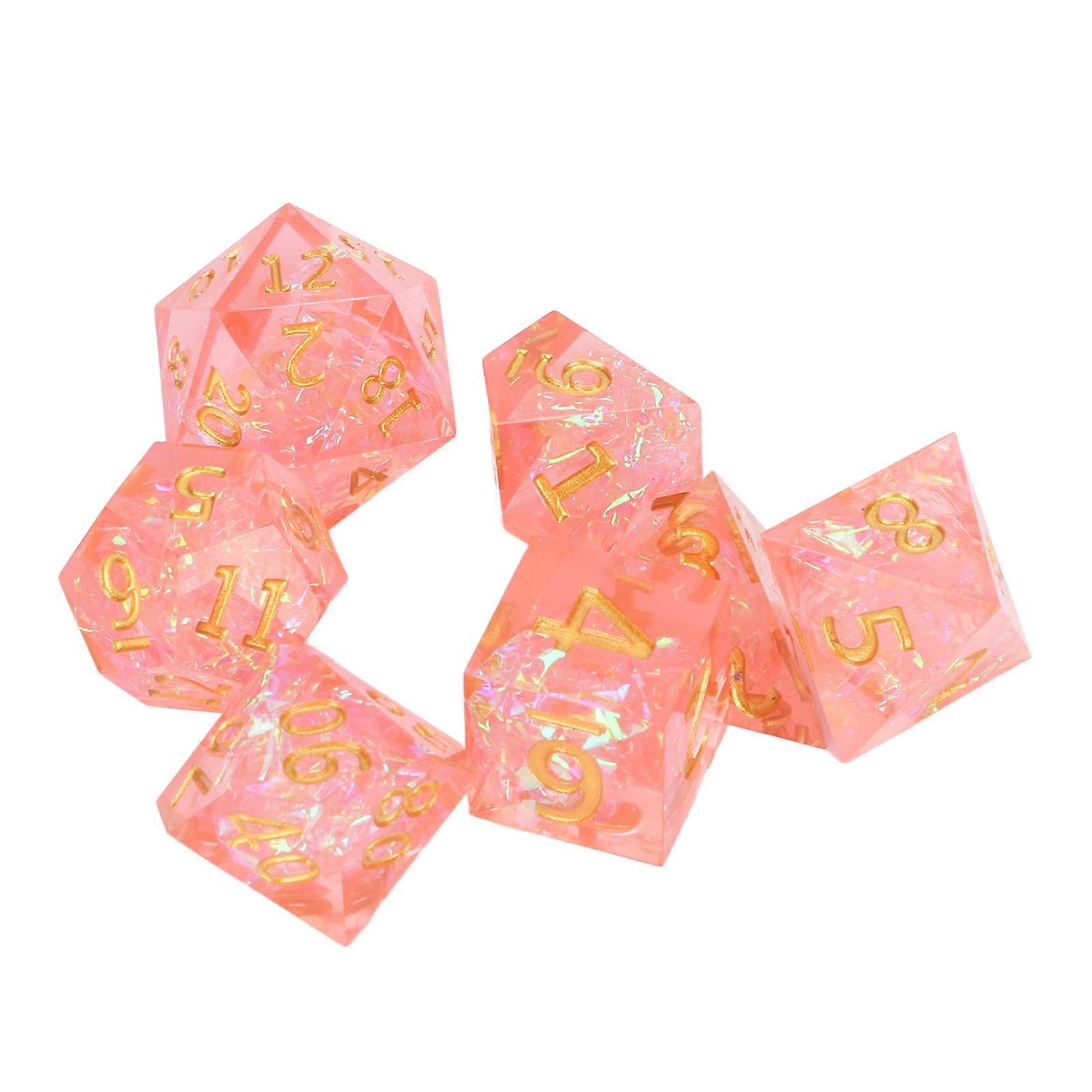 Pink 7-Piece Polyhedral Dice Set with Clear Numerals for Tabletop RPGs