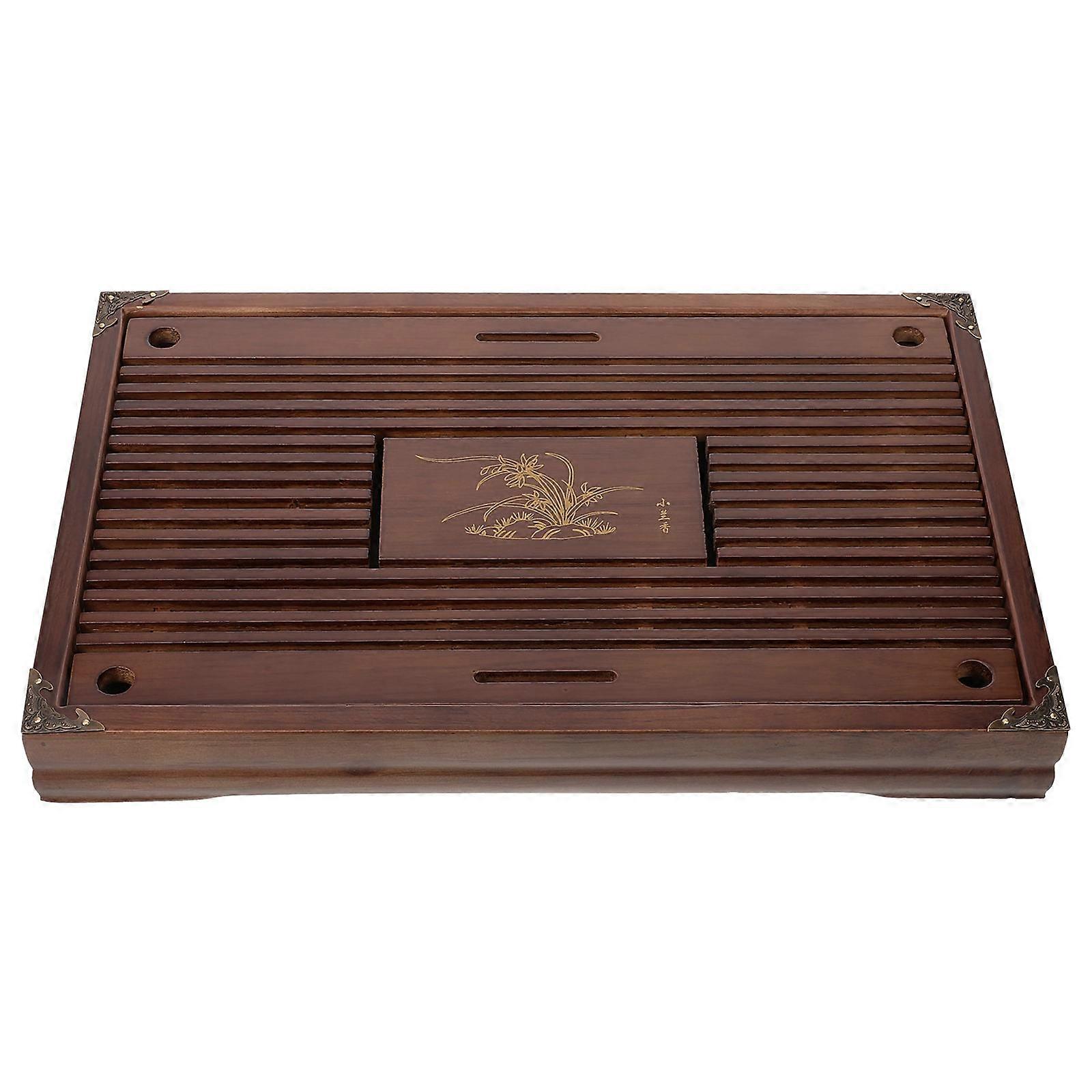 Wooden Tea Tray Chinese Style Tea Serving Tray with Water Storage Drainage Plate