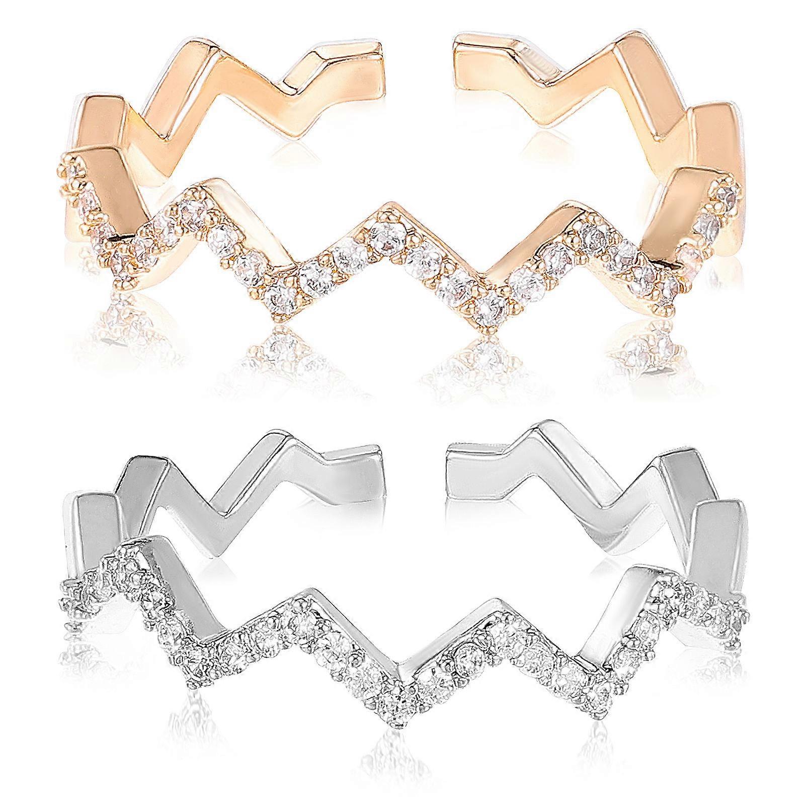 Fashion Finger Rings Women Durable Wave Shape Rings 2Pcs Lightweight Adjustable Design For Various Occasions