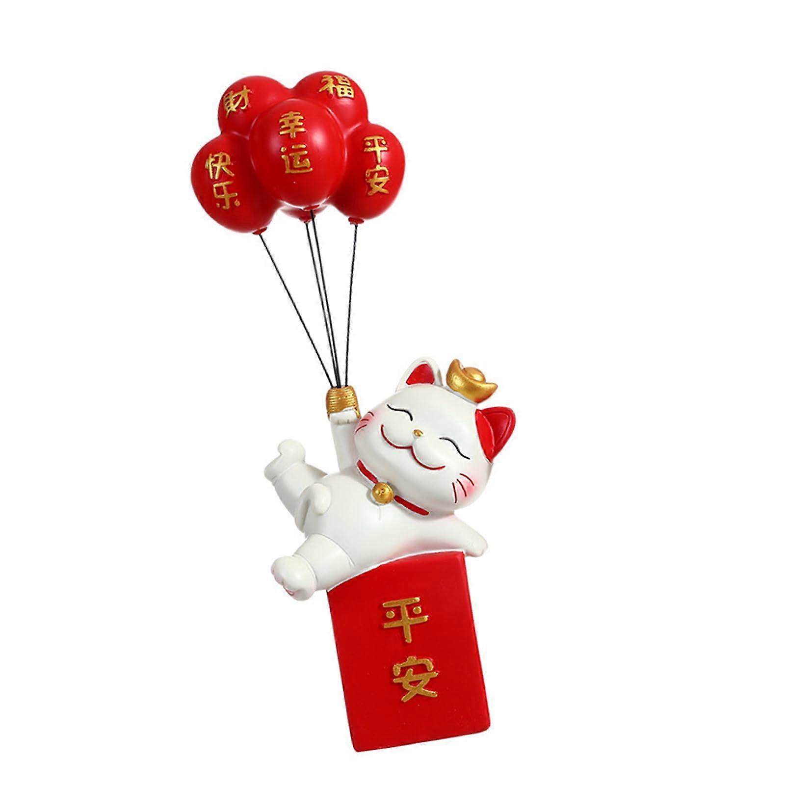 Prosperous Balloon Kätzchen Statue Handcrafted Resin Decoration for Office and Home Spaces, Cat Figurine 5 Inches