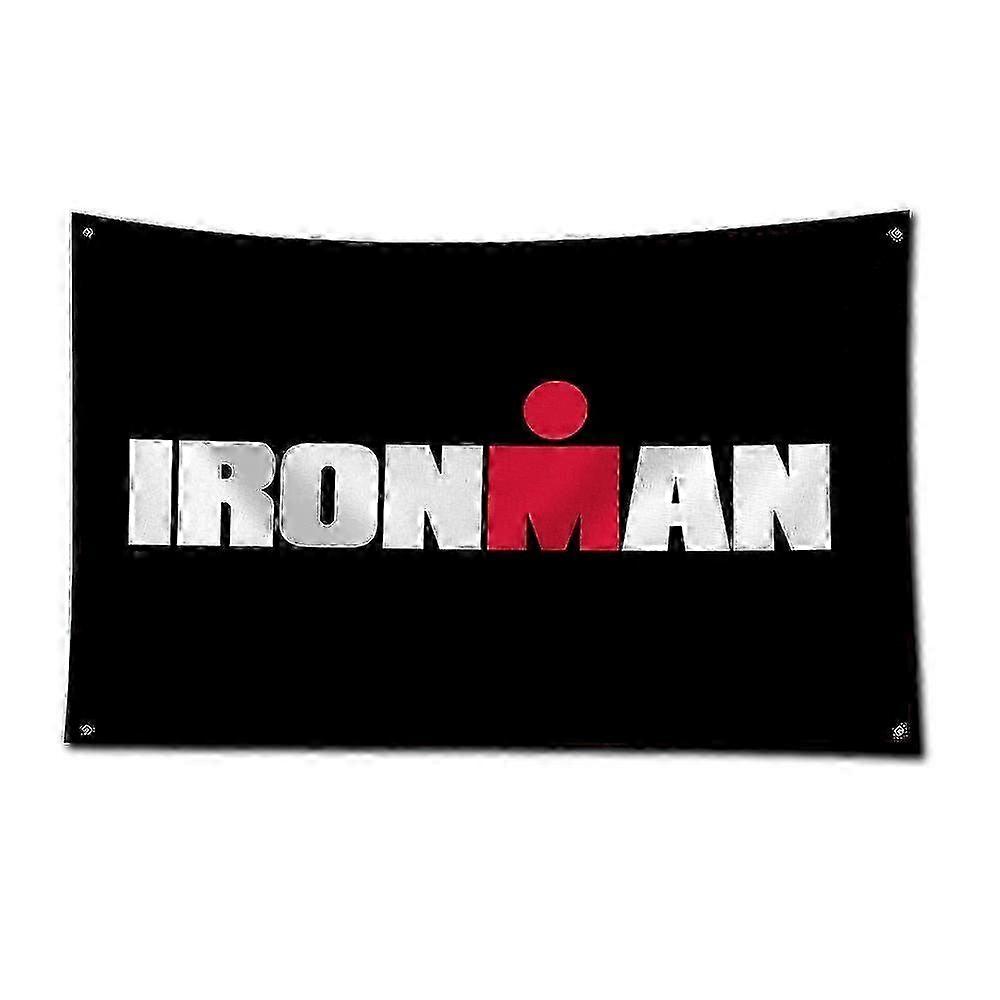 3x5 Ft Iron Man Flag - Polyester Digital Printing Banner for Garage Wall Art, Outdoor Decoration with Brass Grommets - Triathlon Theme