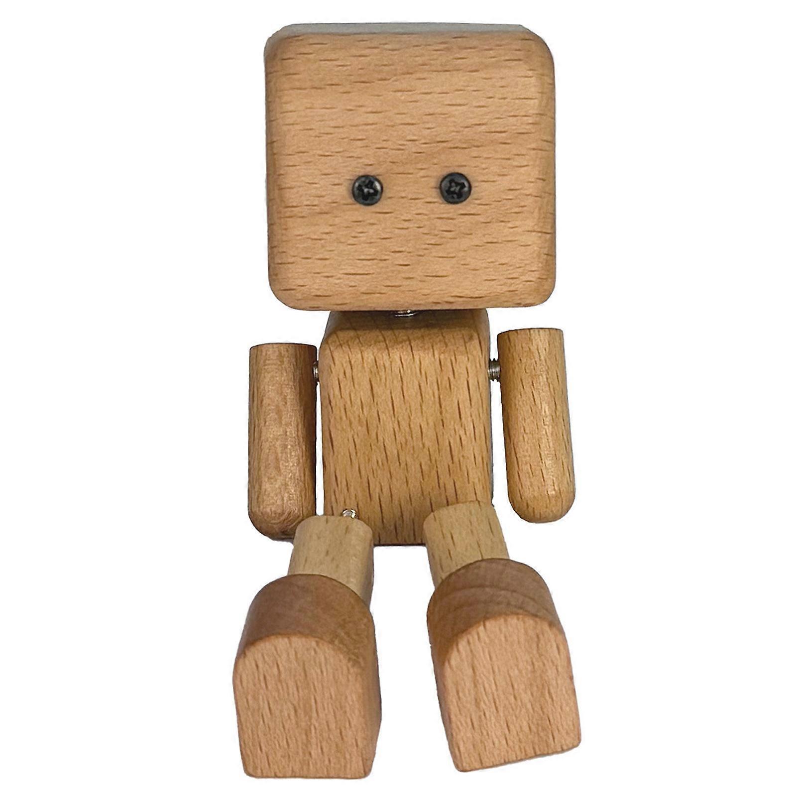 Cute Wood Leg-shaking Robot Figurine Sturdy Car Dashboard Decorations for Office Desk Toy