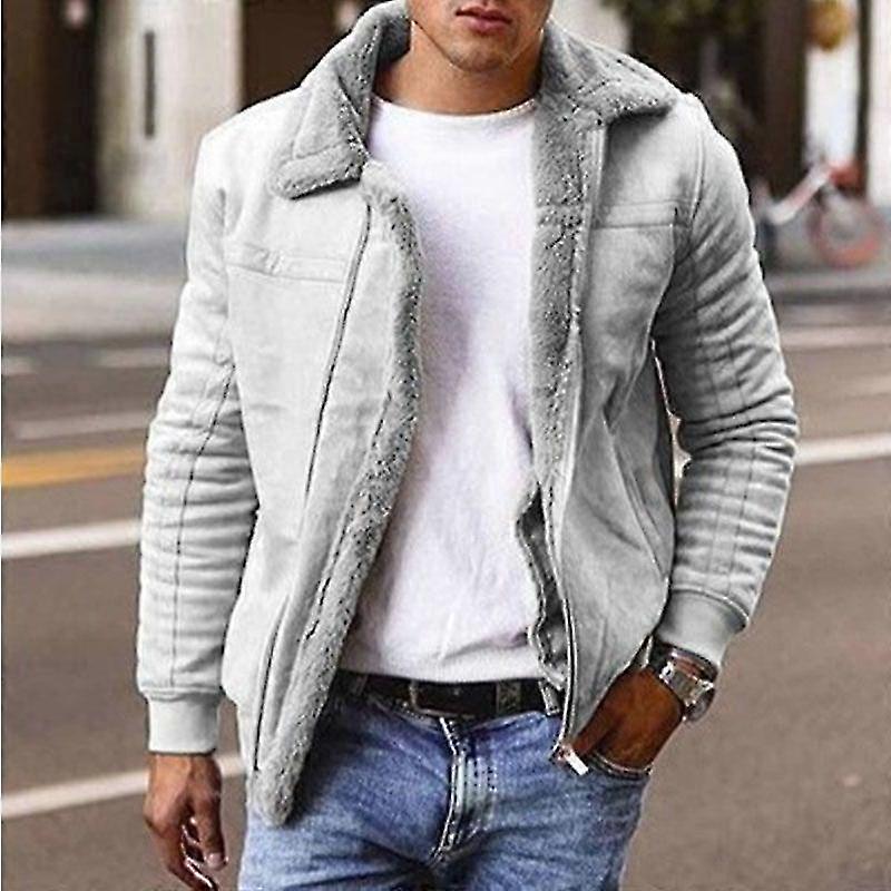 Men's Plus Size Frosted Fleece Plain Composite Leather Jacket Thick...