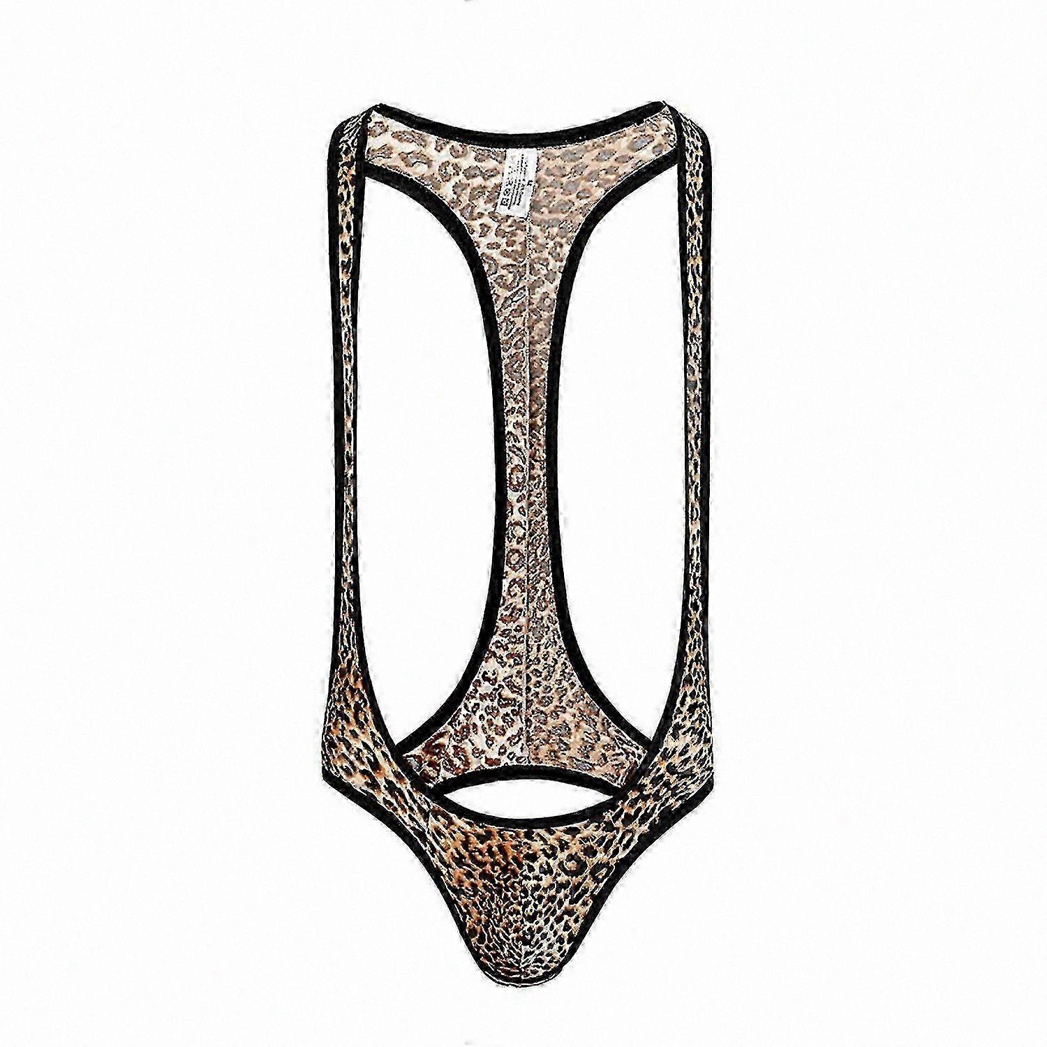 Men's Leopard Print Thong Underwear with Backless Design