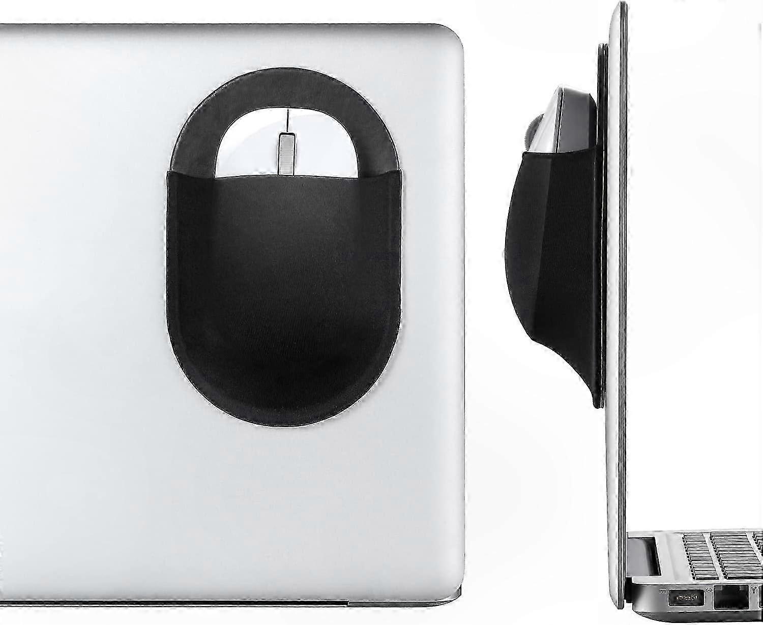 Universal Mouse Pouch with Adhesive, Wireless Mouse Holder, Laptop Mouse Sleeve, Reusable Black Organizer Solution