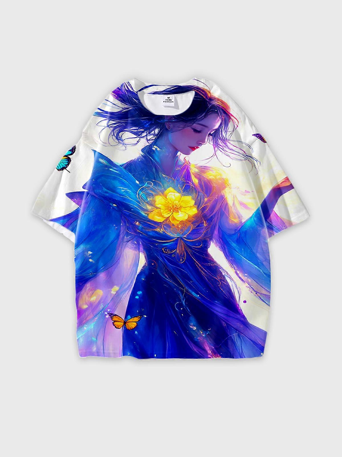 T-Shirt Round Neck, Loose Short Sleeve Pattern Graphic Tee, Unisex Summer Casual Top V2640