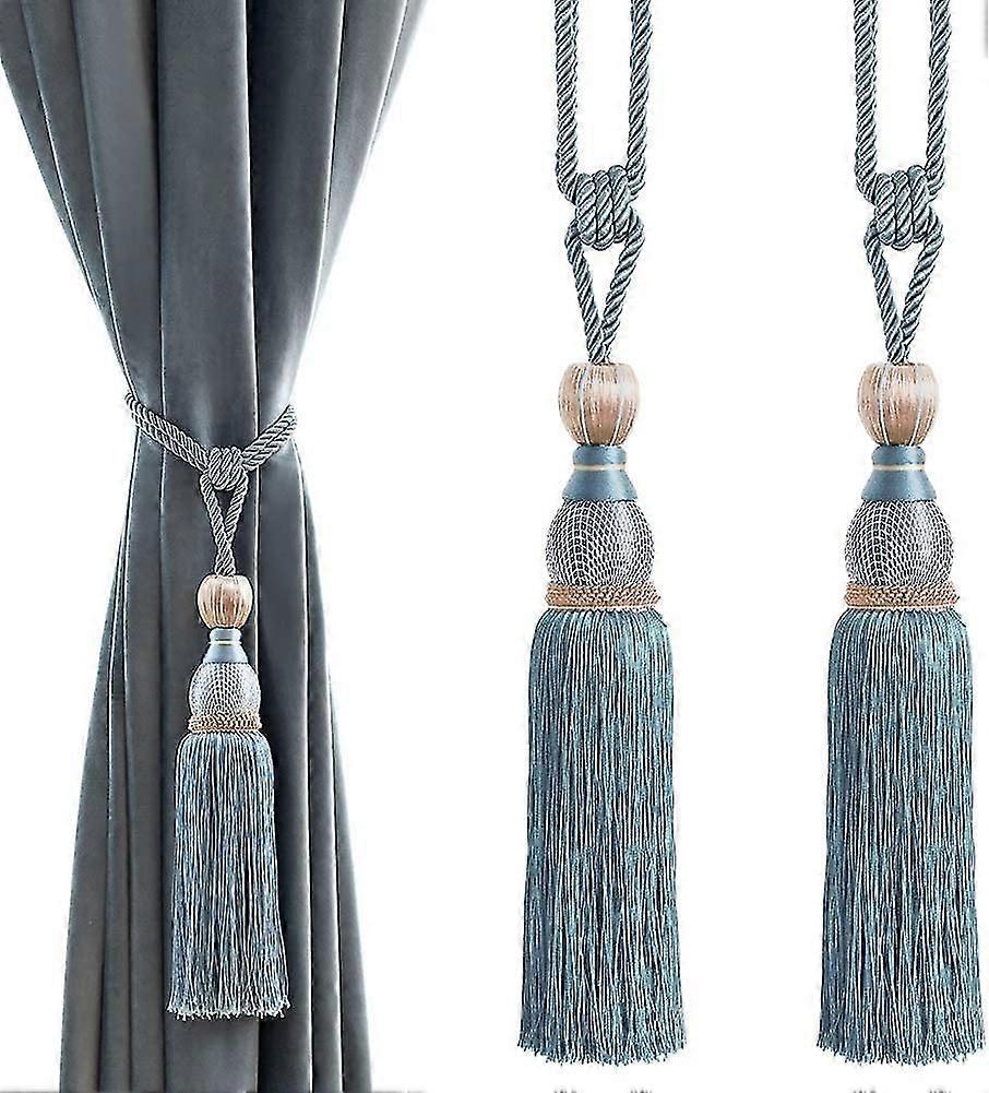 Dekorative Vorhang-Krawatten Kugelquasten Holdbacks - Home Office Vorhänge Verschlüsse Geflochtene Schnalle Fransenseile, 2er-Set (blau)