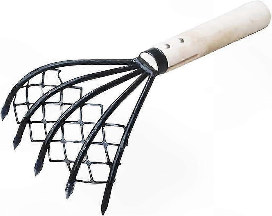 5-Prong Shell Digging Tool with Net, Garden Rake for Beach and Household Use