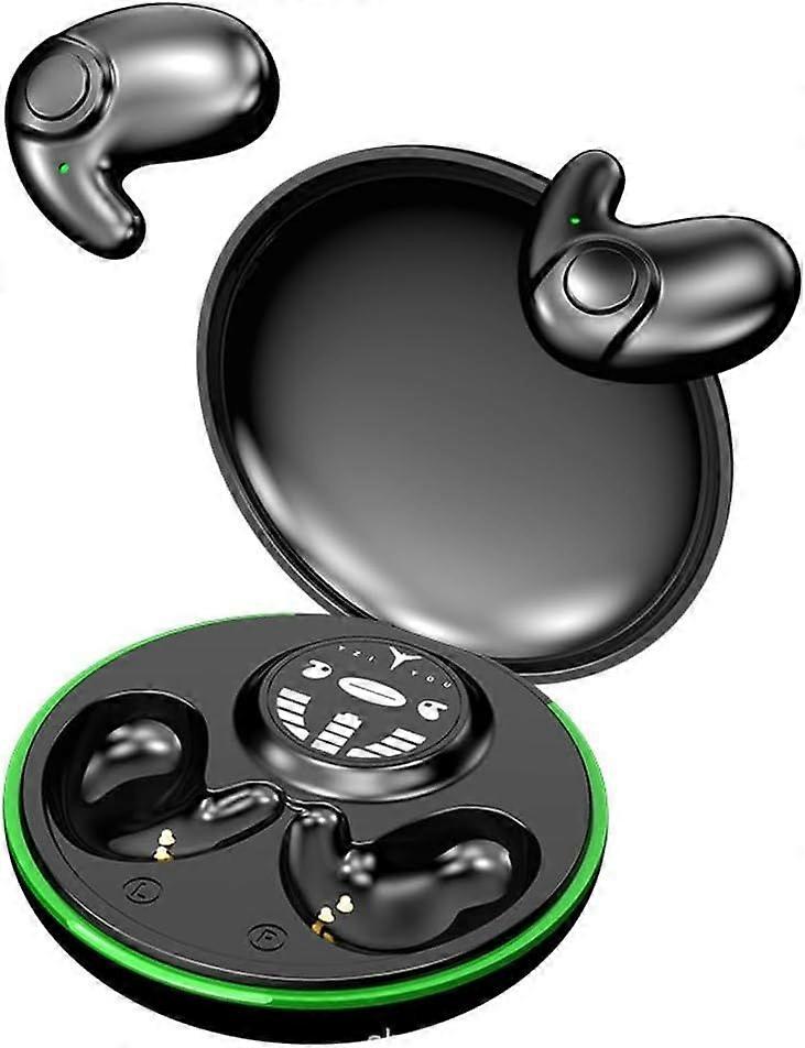 Wireless earbuds for side sleepers, noise reduction for sleeping, with microphone and charging case(Black)