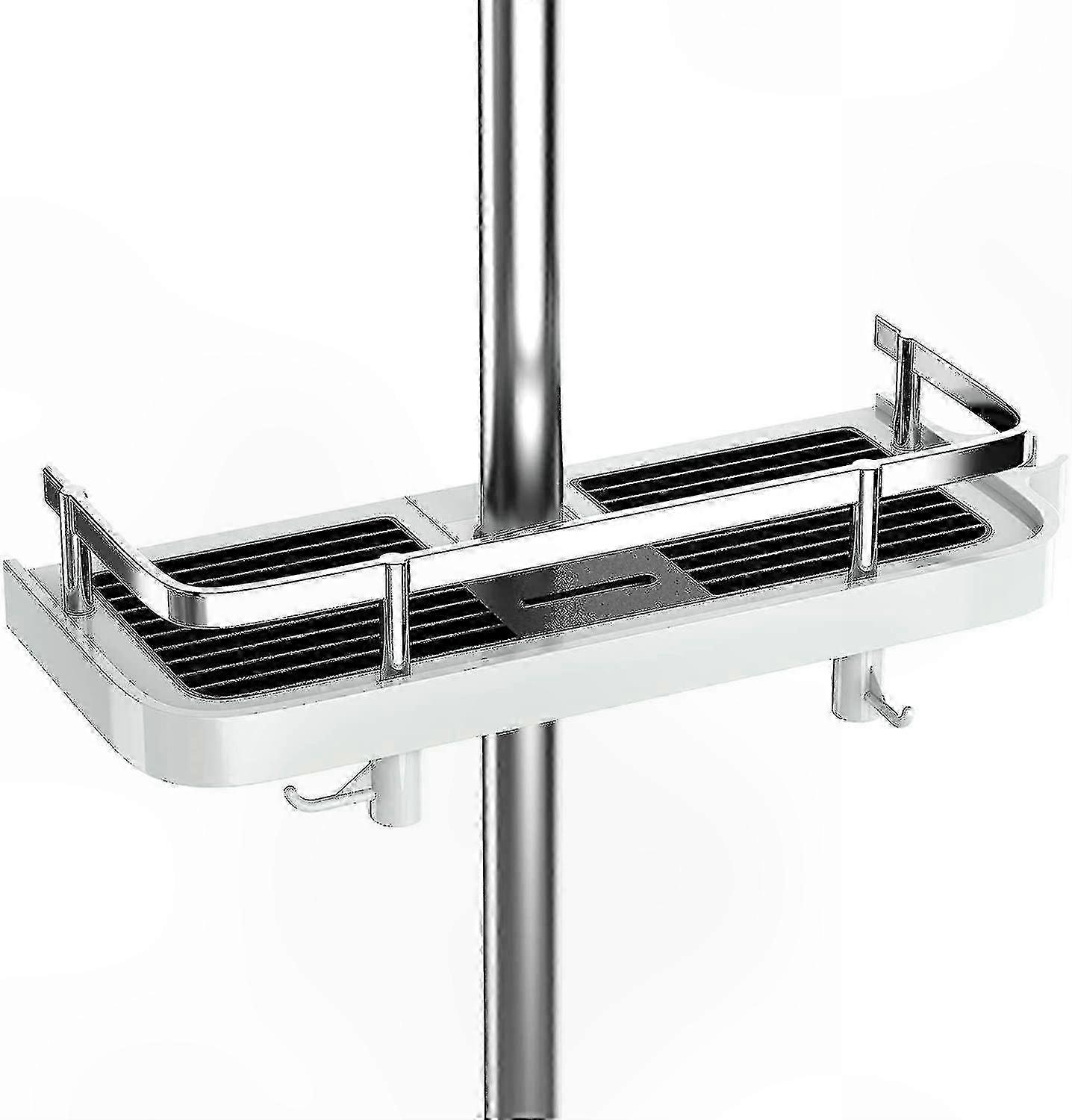 Adjustable Shower Rod Shelf with Hooks for Bathroom Storage and Organization Solutions