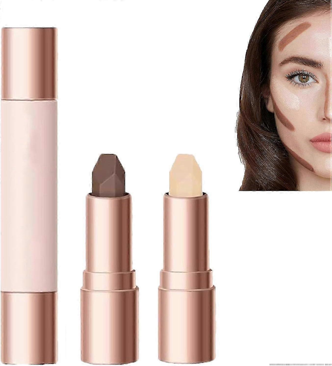 2025 No Limits Cream Bronzer Stick, 2 in 1 Cream Bronzer and Highlighter Stick, Face Brighten Stick, Double Head Cream Bronzer