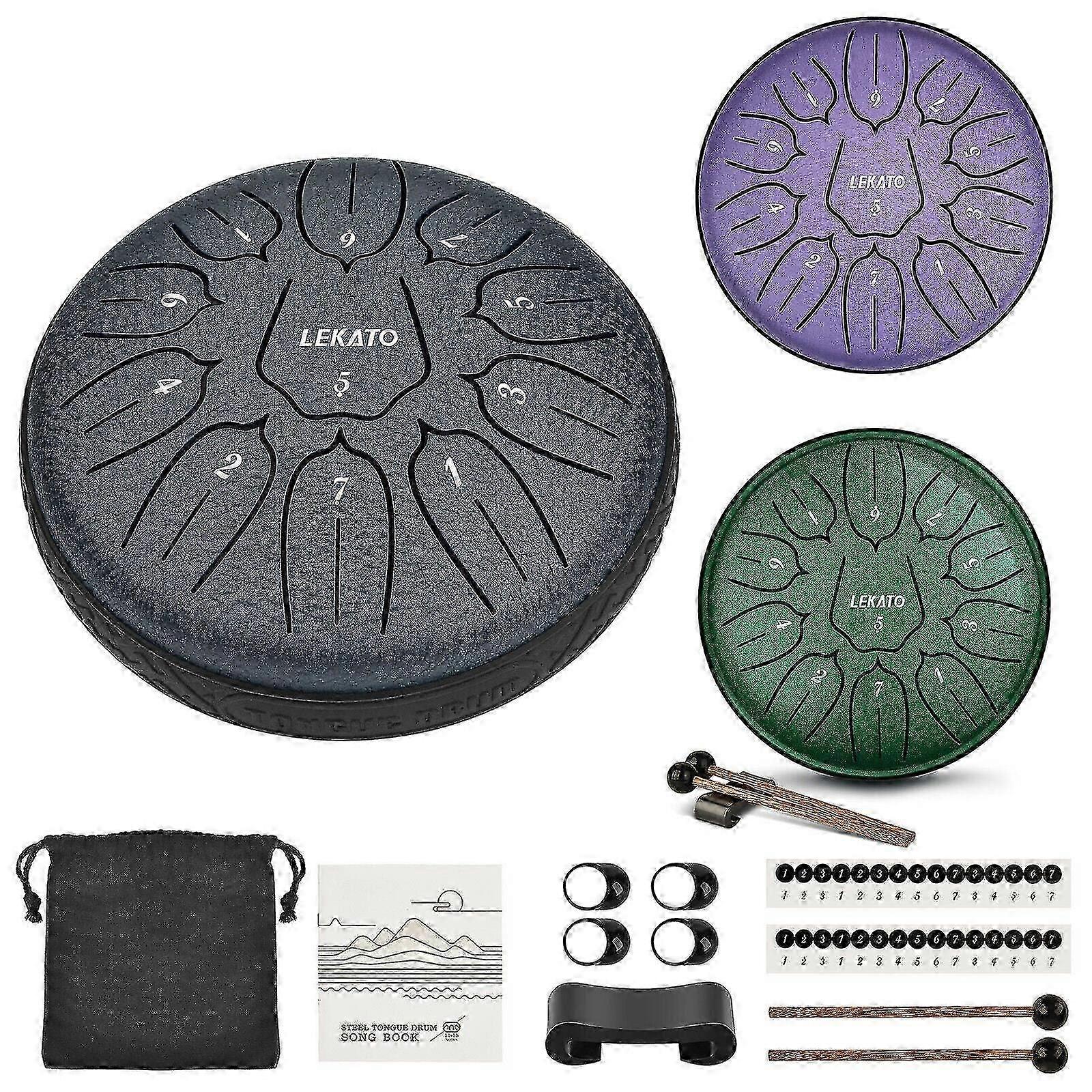 Lekato 6 Inch Tongue Drum 11 Notes D Tune Steel Hand Pan Drum Tank Drums With Drumsticks Padding Bag Percussion Instruments