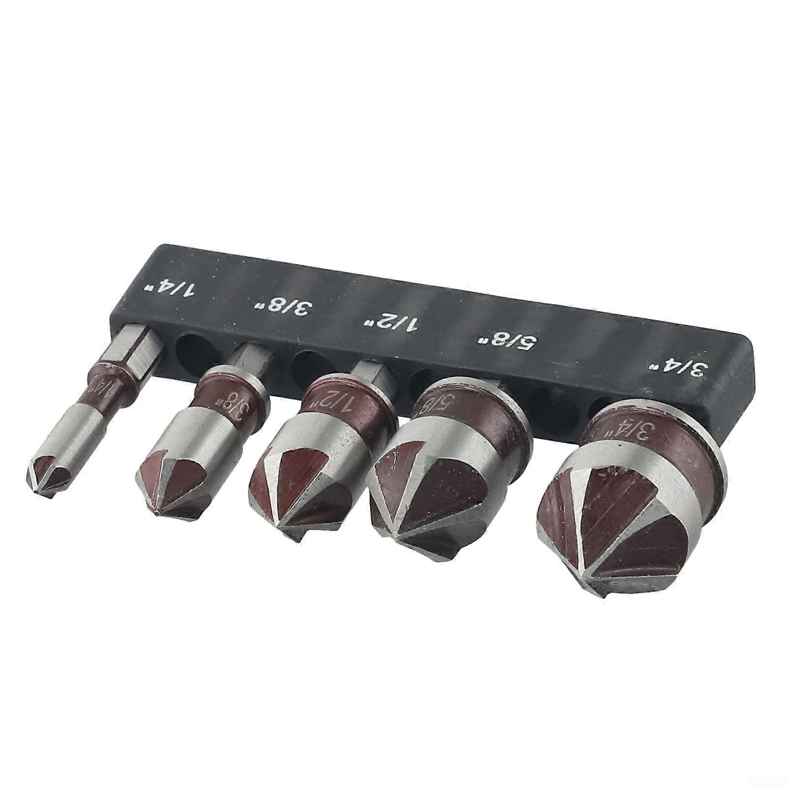 5pcs Hex Shank 5 Flute M35 Cobalt Countersink Drill Bit Set 5 Piece For Stainless Steel And Metals