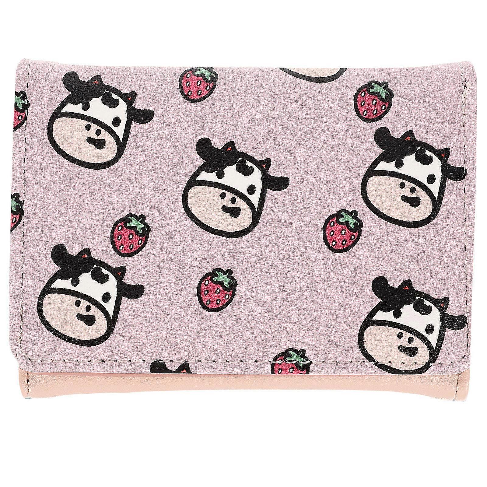 Storage Wallet Three Fold Wallet for Women Pu Pink Material with Card Organization 1Pack