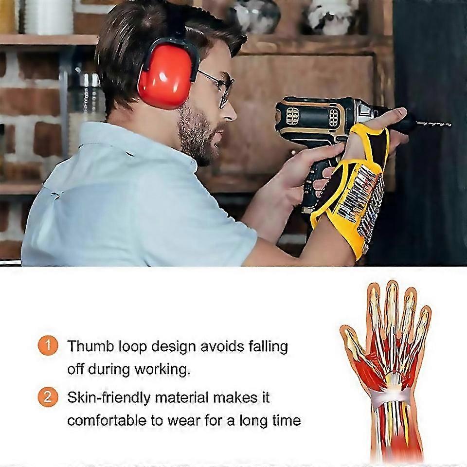 For Wound Magnetic Wrist Strap Adjustable Kit Nails And Drill Bits Yellow