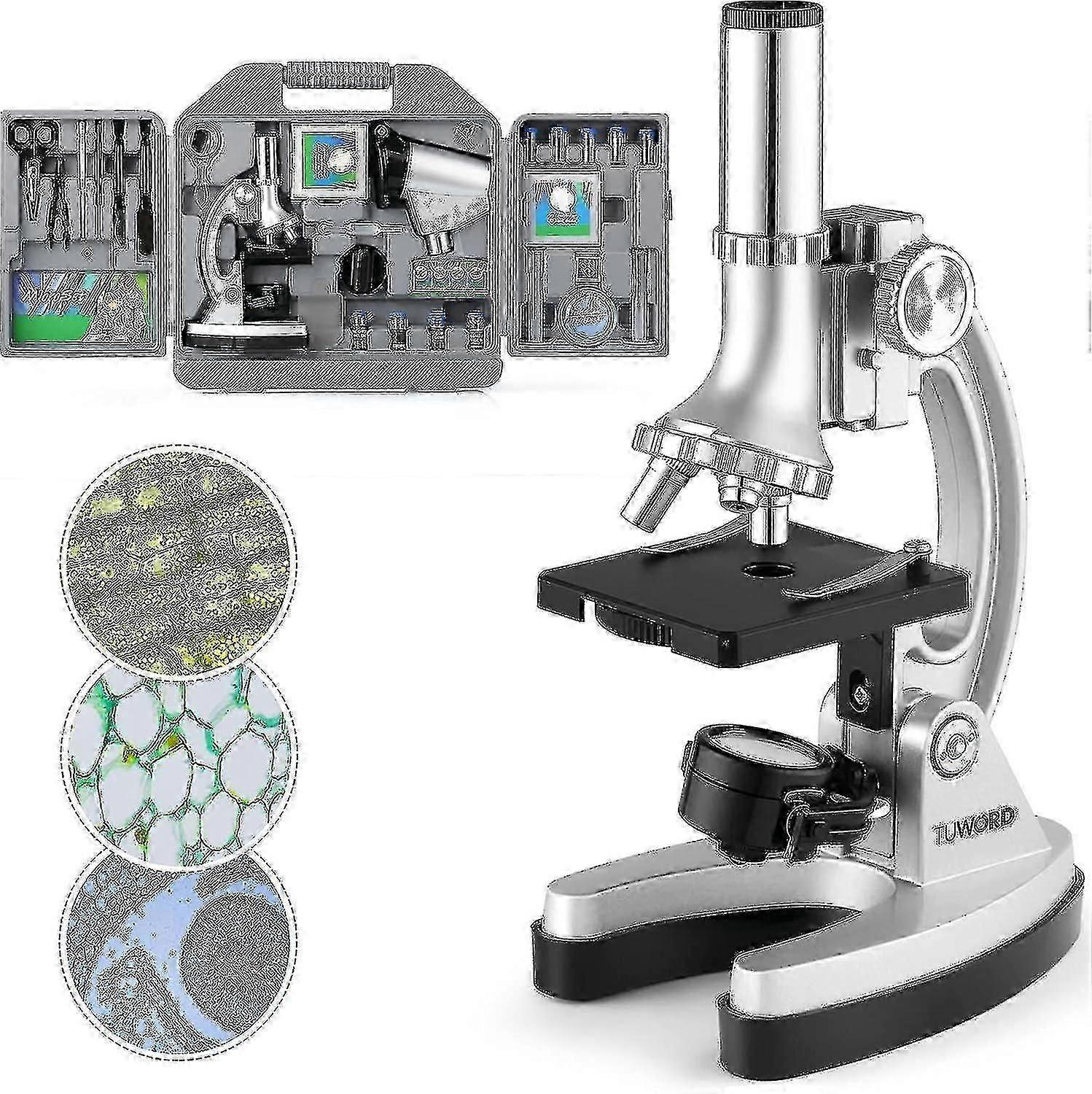 Microscope 300x-600x-1200x Monocular Microscopes With Metal Arm Microscope Kit(70 Pieces + Accessories) Focus Education