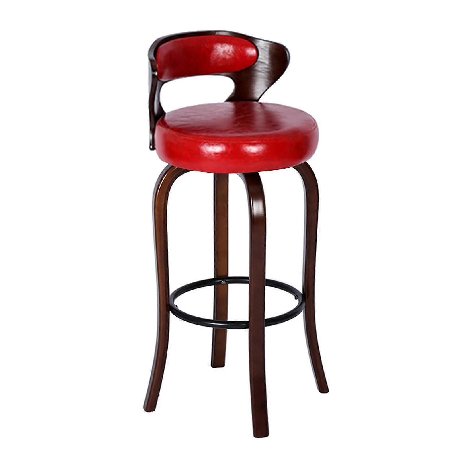 Stools Wooden Barstool With Backrest  And Cotton Cushion Metal Footrest Counter Kitchen Chair Color Red Size 70cm