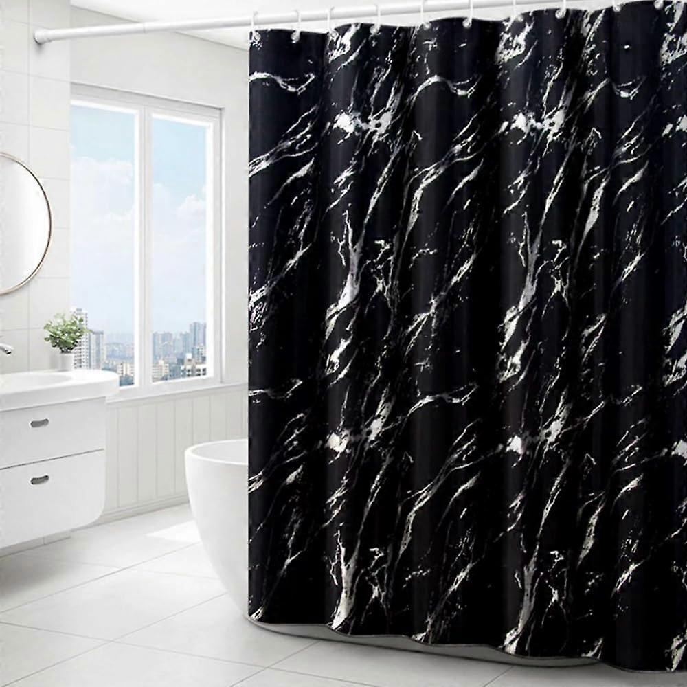 Black Shower Curtain 180x180cm Water Resistant Quick Dry Polyester Black Marble Pattern with 12 Hooks for Bathtub and Shower Stall