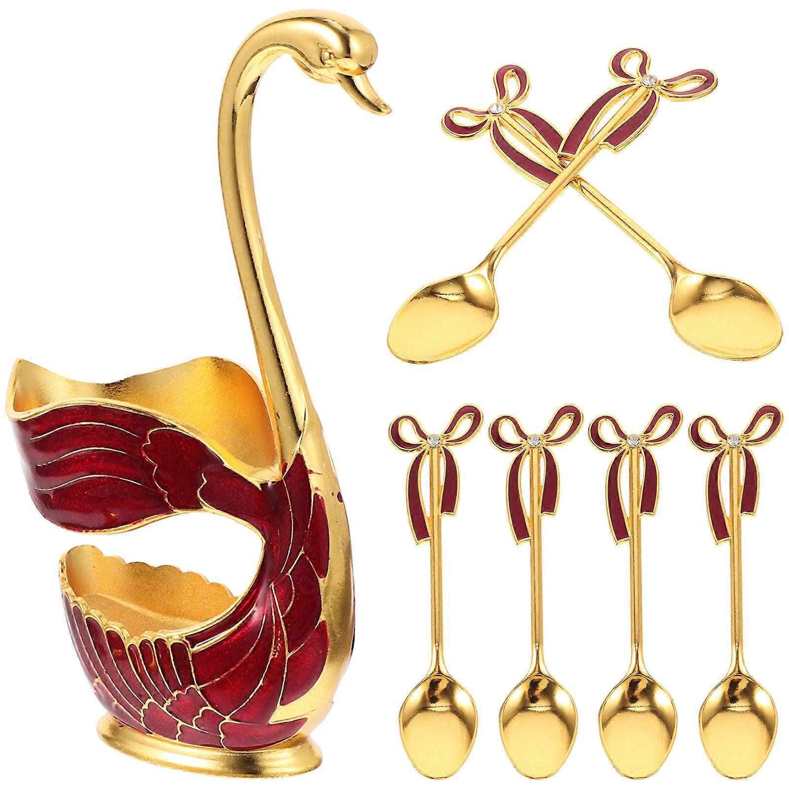 Swan Shape Spoon Storage Rack For Serving Desserts Designed For Hotel And Supermarket Red 5 Sets