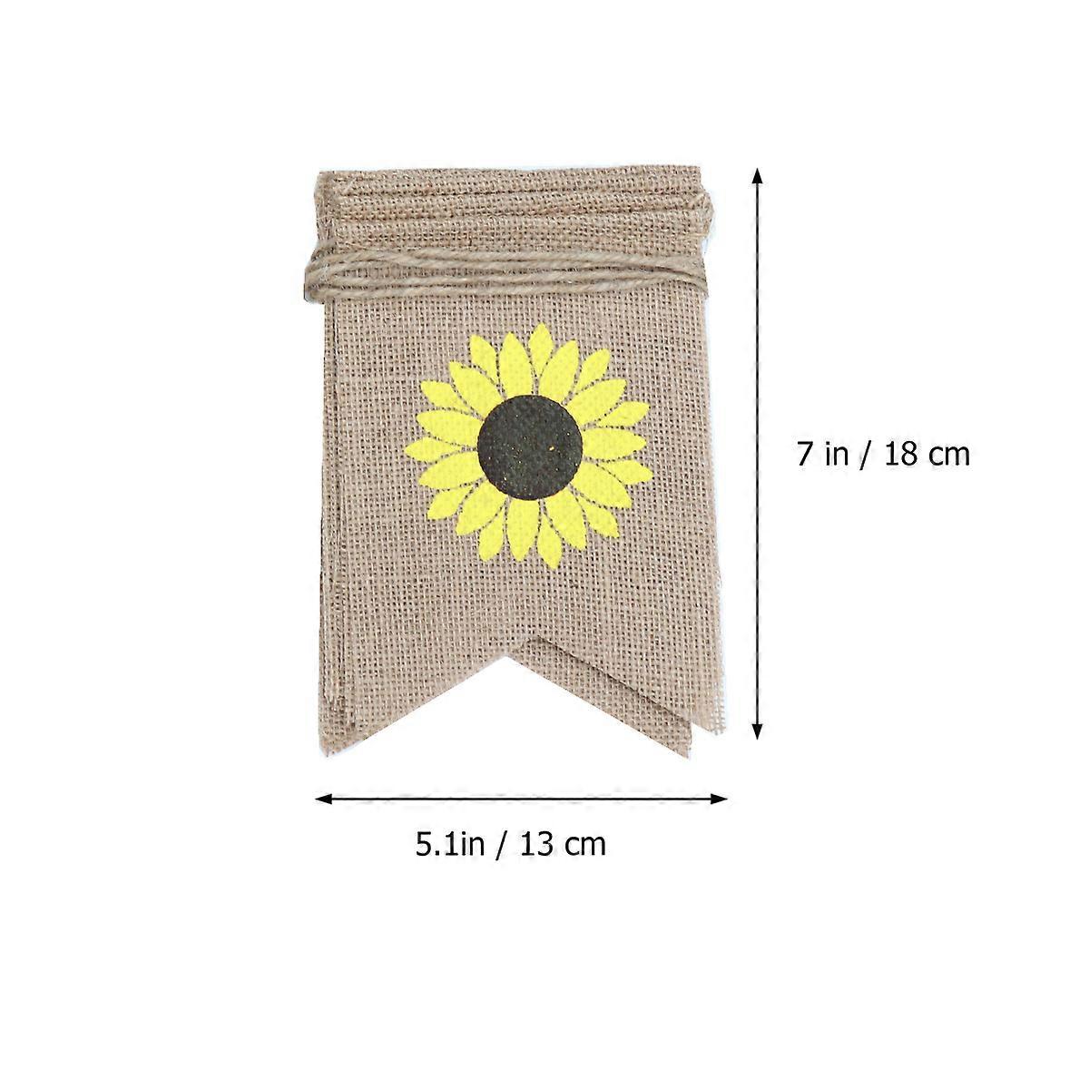 Birthday Bunting Banner Sunflower Pattern Indoor Decoration Burlap Material Swallowtail Style 1Set